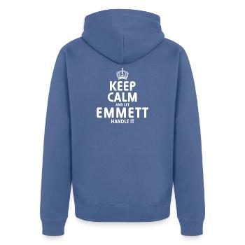 EMMETT, regel das. - Unisex Premium Bio Zip Hoodie - Taubenblau - Hinten - Nico (187cm)