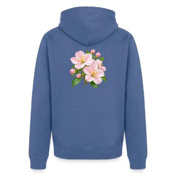 Rosa Apfelblüten-Blüten-Floral - Unisex Premium Bio Zip Hoodie - Taubenblau - Hinten - Nico (187cm)