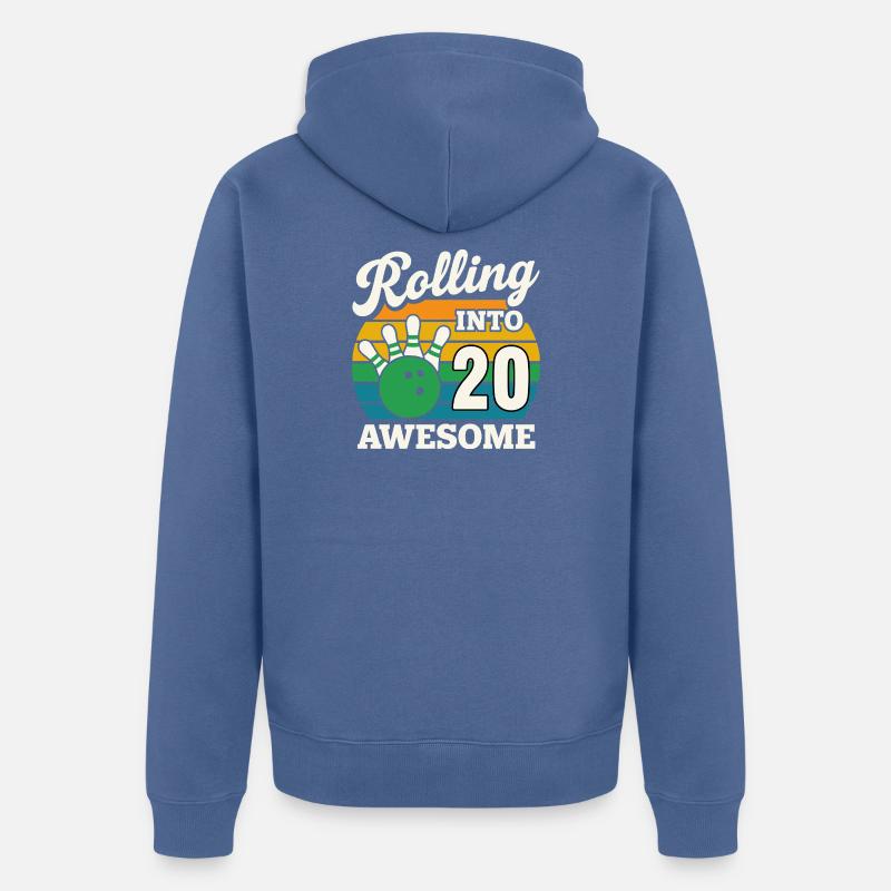 Bowling 20e anniversaire célébration graphique - Veste à capuche bio Premium Unisexe - bleu pigeon