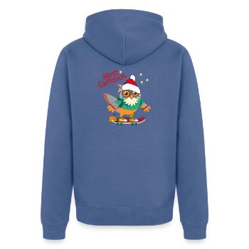 Weihnachtseule auf Skateboard - Unisex Premium Bio Zip Hoodie - Taubenblau - Hinten - Nico (187cm)