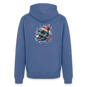 Piranha Poisson Noël Drôle - Veste à capuche bio Premium Unisexe - bleu pigeon - Dos - Nico (187cm)