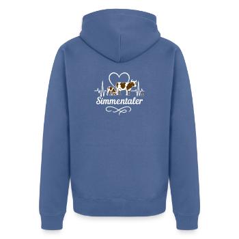 Simmentaler Kuh Herzlinie Geschenk Landwirt - Unisex Premium Bio Zip Hoodie - Taubenblau - Hinten - Nico (187cm)