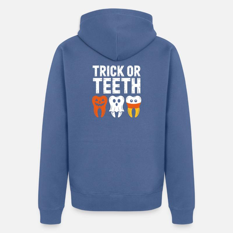 Trick oder Teeth Halloween-T-Shirt - Unisex Premium Bio Zip Hoodie - Taubenblau