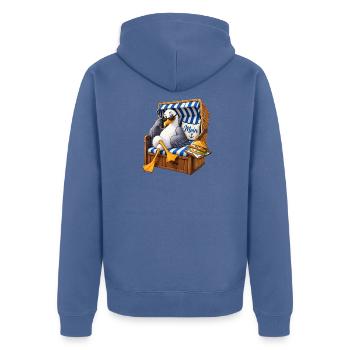 Strandvogel im Strandkorb - Unisex Premium Bio Zip Hoodie - Taubenblau - Hinten - Nico (187cm)