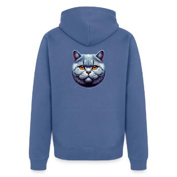 Britische Kurzhaarkatze - Unisex Premium Bio Zip Hoodie - Taubenblau - Hinten - Nico (187cm)