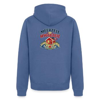Meerzeit ist Hyggezeit - Unisex Premium Bio Zip Hoodie - Taubenblau - Hinten - Nico (187cm)