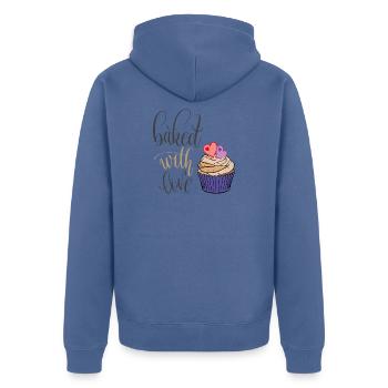 Cuisiner avec amour - Veste à capuche bio Premium Unisexe - bleu pigeon - Dos - Nico (187cm)