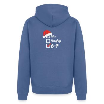 Nice Naughty 6 7 Merry Christmas - Unisex Premium Organic Zip Hoodie - stone blue - Back - Nico (187cm)