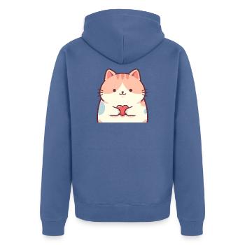 Cuddly Kitten Heart Cartoon Cat - Unisex Premium Organic Zip Hoodie - stone blue - Back - Nico (187cm)