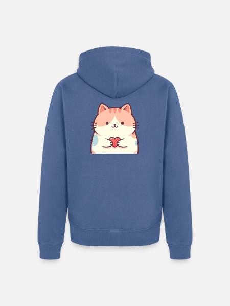 Kuschelkätzchen Herz Cartoon Katze - Unisex Premium Bio Zip Hoodie - Taubenblau