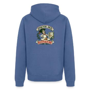 Doktor Resteküche - Unisex Premium Bio Zip Hoodie - Taubenblau - Hinten - Nico (187cm)