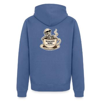 Memento Mori Kaffeeskelett - Unisex Premium Bio Zip Hoodie - Taubenblau - Hinten - Nico (187cm)