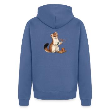 Hermelin mit Draht-Libelle - Unisex Premium Bio Zip Hoodie - Taubenblau - Hinten - Nico (187cm)