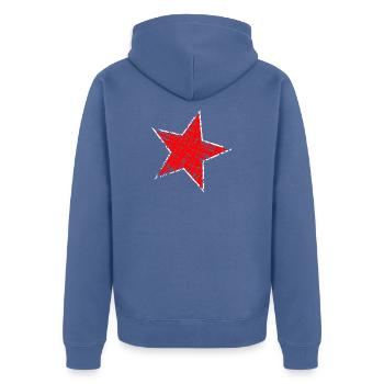STERN. STERNE. STERN. STERNE. FEST. JAHRESTAG - Unisex Premium Bio Zip Hoodie - Taubenblau - Hinten - Nico (187cm)