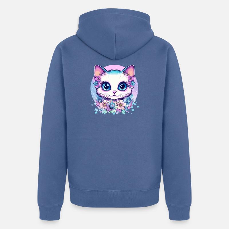 Chaton pastel avec couronne florale - Veste à capuche bio Premium Unisexe - bleu pigeon