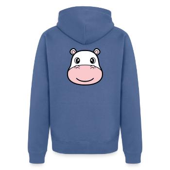 Masque facial tête d’hippopotame sourire - Veste à capuche bio Premium Unisexe - bleu pigeon - Dos - Nico (187cm)