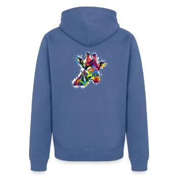 Farbige Giraffe Popart - Unisex Premium Bio Zip Hoodie - Taubenblau - Hinten - Nico (187cm)