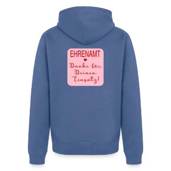 Danke Einsatz Ehrenamt - Unisex Premium Bio Zip Hoodie - Taubenblau - Hinten - Nico (187cm)