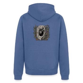 Olive aus Stein gemeisselt - Unisex Premium Bio Zip Hoodie - Taubenblau - Hinten - Nico (187cm)