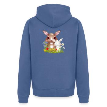 niedliche Hasen Freundschaft im Frühling - Unisex Premium Bio Zip Hoodie - Taubenblau - Hinten - Nico (187cm)