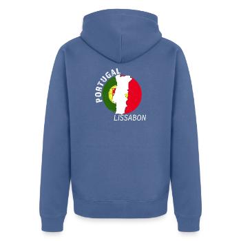 Lissabon - Unisex Premium Bio Zip Hoodie - Taubenblau - Hinten - Nico (187cm)