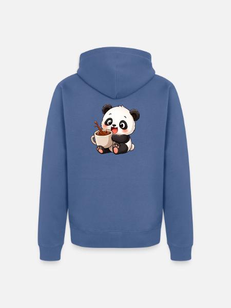 Süßer Panda Kaffeetrinker Kaffeeliebhaber Cartoon - Unisex Premium Bio Zip Hoodie - Taubenblau
