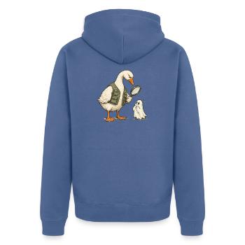 Gäns-Detektiv und Geister-Rätsel - Unisex Premium Bio Zip Hoodie - Taubenblau - Hinten - Nico (187cm)