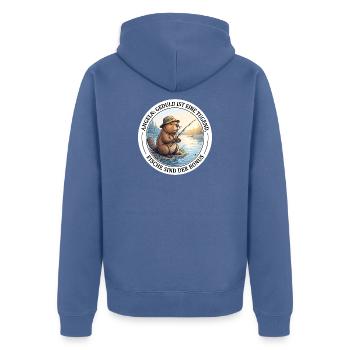 Angeln Geduld Petrijünger Biber Angler T-Shirt - Unisex Premium Bio Zip Hoodie - Taubenblau - Hinten - Nico (187cm)