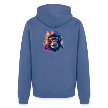 Watercolor Hipster Monkey - Unisex Premium Organic Zip Hoodie - stone blue - Back - Nico (187cm)
