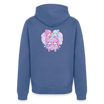 Pastell Kawaii Quartett - Unisex Premium Bio Zip Hoodie - Taubenblau - Hinten - Nico (187cm)