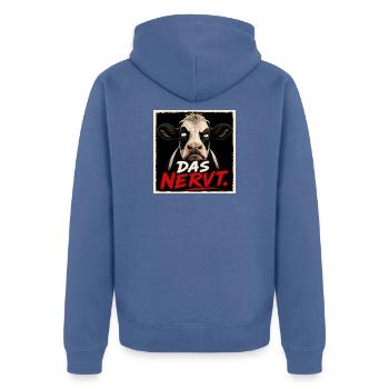 Das nervt - Kuh T-Shirt – Statement oder Geschenk - Unisex Premium Bio Zip Hoodie - Taubenblau - Hinten - Nico (187cm)