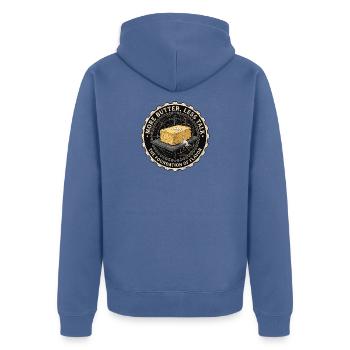 Butter Original Salz - Unisex Premium Bio Zip Hoodie - Taubenblau - Hinten - Nico (187cm)