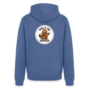 Holz Im Herzen Tischler Opa Biber Shirt - Unisex Premium Bio Zip Hoodie - Taubenblau - Hinten - Nico (187cm)