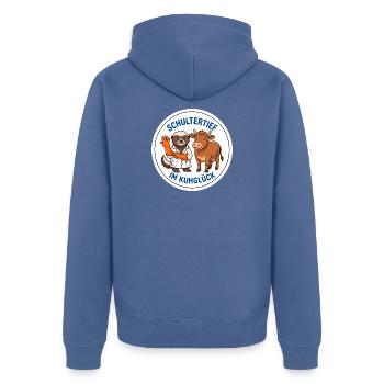 Schultertief im Kuhglück Rinderarzt Motiv - Unisex Premium Bio Zip Hoodie - Taubenblau - Hinten - Nico (187cm)