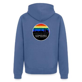 Hamburg Skyline Regenbogen - Unisex Premium Bio Zip Hoodie - Taubenblau - Hinten - Nico (187cm)