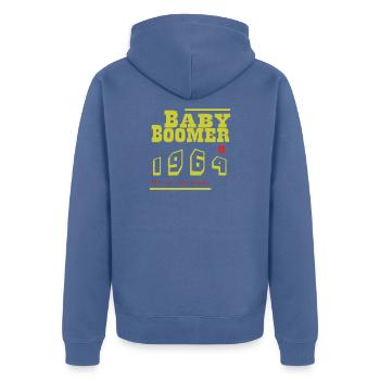 Baby Boomer 1964 - Unisex Premium Bio Zip Hoodie - Taubenblau - Hinten - Nico (187cm)