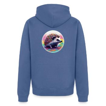 Colorful Digital Art - Hedgehog - Unisex Premium Organic Zip Hoodie - stone blue - Back - Nico (187cm)