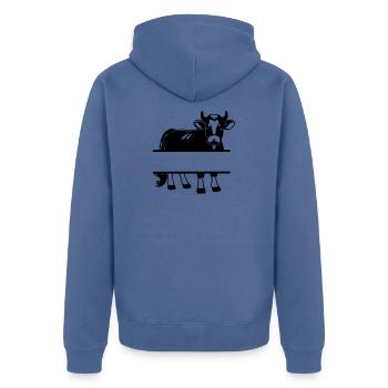 Silhouette de vache avec espace de texte – Chemise de ferme - Veste à capuche bio Premium Unisexe - bleu pigeon - Dos - Nico (187cm)