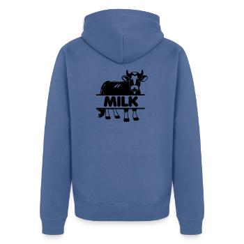 Milchkuh-Design mit 'MILK'-Stange - Unisex Premium Bio Zip Hoodie - Taubenblau - Hinten - Nico (187cm)