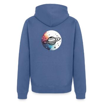 Minimalistischer Planet – Schlichtes Space-Design - Unisex Premium Bio Zip Hoodie - Taubenblau - Hinten - Nico (187cm)