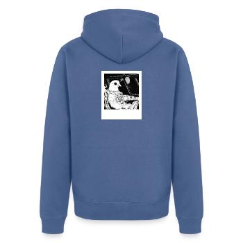 Raumtaube im Astronautenkosmos - Unisex Premium Bio Zip Hoodie - Taubenblau - Hinten - Nico (187cm)
