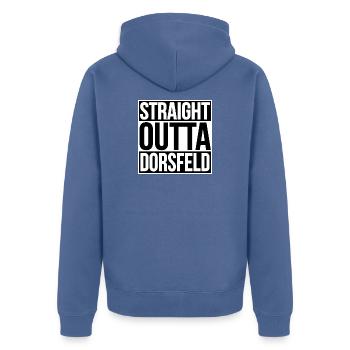Straight Outta Dorsfeld - Unisex Premium Bio Zip Hoodie - Taubenblau - Hinten - Nico (187cm)