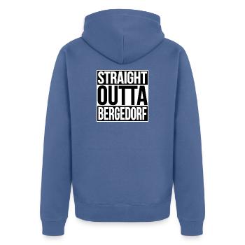 STRAIGHT OUTTA BERGEDORF HAMBURG - Unisex Premium Bio Zip Hoodie - Taubenblau - Hinten - Nico (187cm)