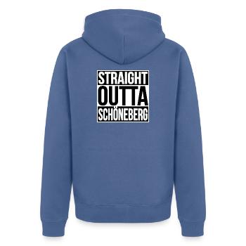 Straight Outta Schöneberg BERLIN - Unisex Premium Organic Zip Hoodie - stone blue - Back - Nico (187cm)