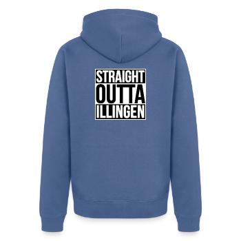 Straight Outta Illingen - Unisex Premium Bio Zip Hoodie - Taubenblau - Hinten - Nico (187cm)