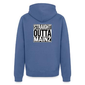 STRAIGHT OUTTA MAINZ - Unisex Premium Bio Zip Hoodie - Taubenblau - Hinten - Nico (187cm)