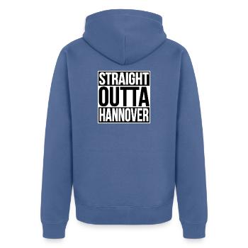 Straight Outta Hannover - Unisex Premium Bio Zip Hoodie - Taubenblau - Hinten - Nico (187cm)