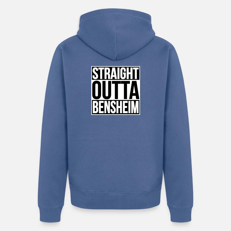 Fierté locale STRAIGHT OUTTA Bensheim - Veste à capuche bio Premium Unisexe - bleu pigeon