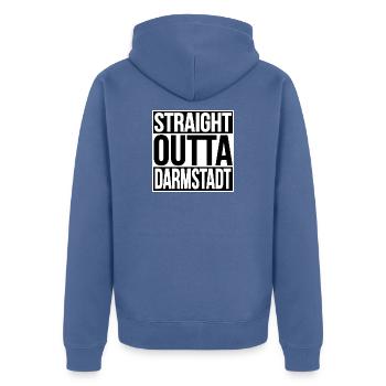 Straight Outta Darmstadt - Unisex Premium Organic Zip Hoodie - stone blue - Back - Nico (187cm)