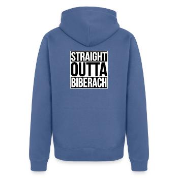 Straight Outta Biberach - Unisex Premium Bio Zip Hoodie - Taubenblau - Hinten - Nico (187cm)